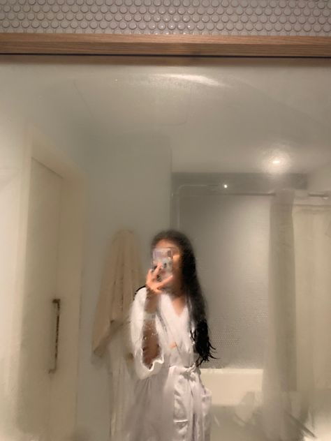 Shower Robe Aesthetic, Bathrobe Mirror Selfie, Fake After Shower Snaps, Just Got Out The Shower Pic, Bath Robe Aesthetics, Hot Shower Aesthetic, Post Shower Mirror Selfie, After Bath Selfie, After Shower Aesthetic