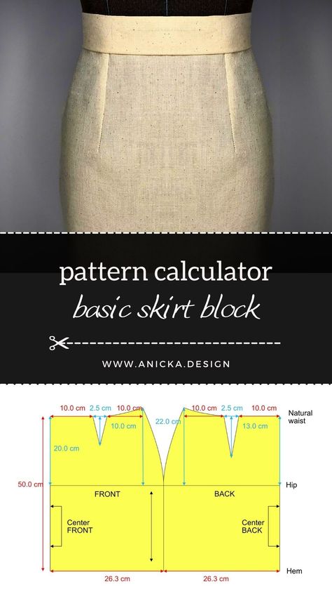 Basic pattern block calculator image. Skirt Block Pattern, Basic Skirt Pattern, Skirt Pattern Easy, Pattern Making Tutorial, Sewing Patterns Skirt, Pattern Drafting Tutorials, Free Pdf Sewing Patterns, Bodice Pattern, Basic Skirt