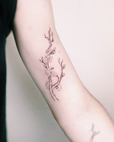 Sakura Fine Line Tattoo, Sakura Tattoo, Chinese Tattoo, Sakura Flower, Aesthetic Tattoo, Unique Tattoo, Design Drawings, Fine Line Tattoos, Tattoo Design Drawings