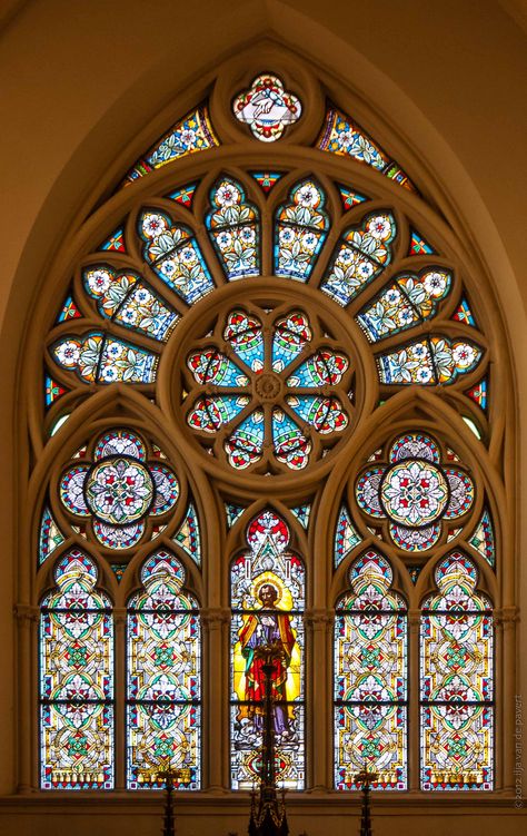 Stained glass window of Cathedral in Rokicie Nowe, Łódź_ Poland Stained Glass Tattoo, Glass Chapel, Stained Glass Windows Church, Church Interior Design, Monumental Architecture, Gothic Windows, Window Stained, Stained Glass Church, Gothic Cathedrals