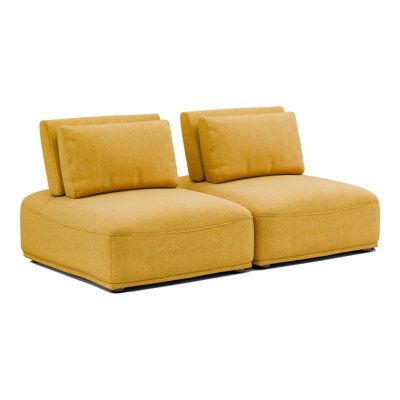 Fully upholstered with fabric, accent armless loveseat exudes warmth and comfort. The extendable backrest allows for personalized seating positions, complemented by the plush feather blend back pillow for added coziness. Its modular design allows for flexible use, making it perfect for unwinding alone or entertaining guests. Latitude Run® Body Fabric: Yellow Polyester | Multi Color Sectional - Latitude Run® Aukeem 2 - Piece Upholstered Sectional 32.31 H x 72.44 W x 41.75 D in orange / yellowPoly Yellow Sectional, Fabric Yellow, Armless Loveseat, Upholstered Sectional, Back Pillow, Modular Design, Entertaining Guests, Life Art, 2 Piece