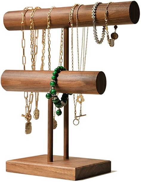 Diy Wooden Necklace Display, Wooden Jewellery Display Stands, Wooden Bracelet Holder, Wooden Necklace Holder, Jewelry Holder Wood, Bracelet Display Ideas, Wood Necklace Holder, Wood Jewelry Stand, Wood Bracelet Display