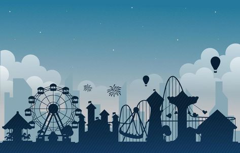 Amusement Park Silhouette, Amusement Park Graphic Design, Fun Park Aesthetic, Amusement Park Background, Theme Park Illustration, Night Amusement Park, Amusement Park Illustration, Amusement Park Art, Fair Illustration