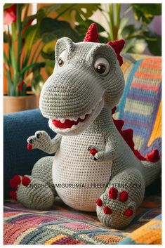 Crocheted Dinosaurs, Free Crochet Dinosaur, Dinosaur Amigurumi Free, Dinosaur Free Pattern, Dinosaur Amigurumi Pattern, Large Amigurumi, Dinosaur Ideas, Free Crochet Amigurumi Patterns, Amigurumi Dinosaur