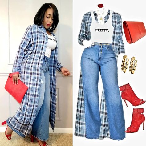 Blue Jean On Blue Jean Outfits, Blue Jean Shirts For Women Outfit, Denim Duster Outfits, Dress Over Jeans Outfit, Tank Top Over Shirt, Duster Shirt, Blue Outfit Ideas, Shirt With Jeans, Blue Jean Outfits