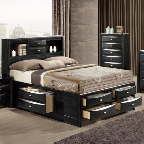 Customer Image Zoomed Ikea Queen Bed Frame, Black Bedroom Sets, King Size Storage Bed, Platform Bed Designs, Platform Bed With Drawers, Bed Frame With Drawers, King Storage Bed, Wooden Platform Bed, Storage Platform