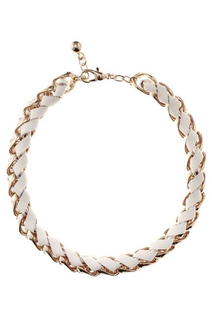 The Jewelry: Chloe Leather Woven Chain Link Necklace..$620  DIY..$WAYLESS :) Leather Clothing, Metallic Flats, Best Leather, Woven Chain, Leather Pencil Skirt, Leather Weaving, Leather Collar, Leather Mini Skirts, Nice Leather