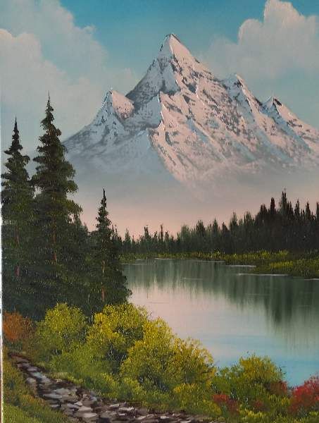 Mountains In The Distance Painting, Distant Mountains Painting, Sky And Tree Painting, Snowy Mountains Painting, Landscape Mountains Painting, Mountain River Painting, Mountain Scenery Painting, Snowy Painting, Mountain Range Painting