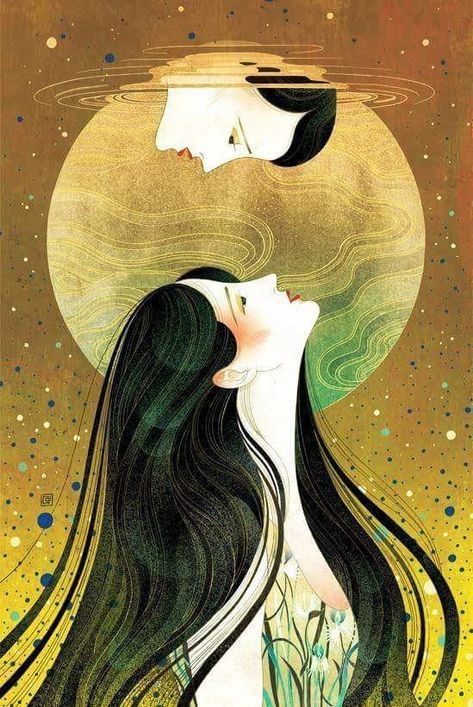 Victo Ngai, الفن الرقمي, Arte Inspo, Arte Sketchbook, Art Et Illustration, Long Black Hair, Arte Fantasy, Moon Art, Long Black