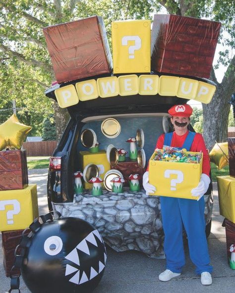 Mario Trunk Or Treat, Trunker Treat Ideas, Trunk Or Treat Ideas, Mario Birthday, Treat Ideas, Super Mario Brothers, Mario Party, Mario Brothers, Trunk Or Treat