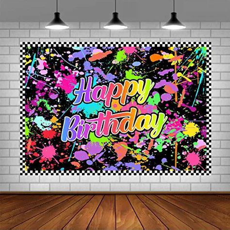 Glow In The Dark Birthday, Dark Birthday, Neon Party Supplies, Happy Birthday Black, Birthday Party Photography, Party Fotos, Party Photo Backdrop, Colorful Graffiti, Neon Birthday