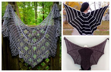 Crochet Bat Cape Pattern Free, Bat Wing Shawl Crochet Pattern, Crochet Wing Shawl Pattern Free, Crochet Bat Sweater, Bat Shawl Crochet, Crochet Halloween Wearables, Bat Wing Crochet Pattern, Crochet Bat Wings Free Pattern, Spider Web Shawl