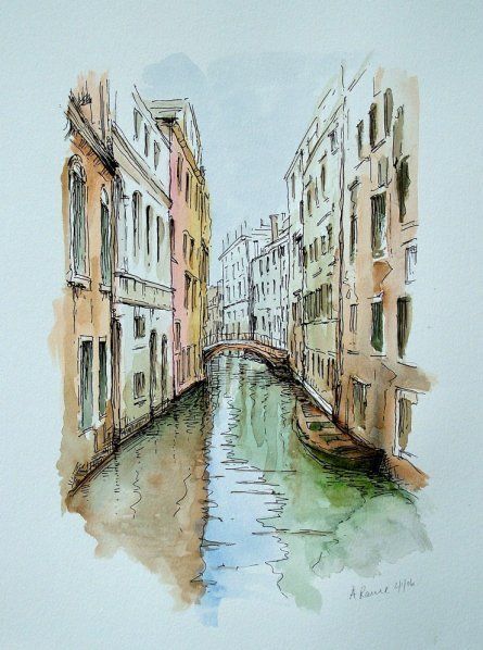 Venice Painting, Peisaj Urban, Watercolor Architecture, Italy Painting, Small Canvas Paintings, Architecture Design Sketch, Architecture Drawing Art, Easy Canvas Painting, Seni Cat Air