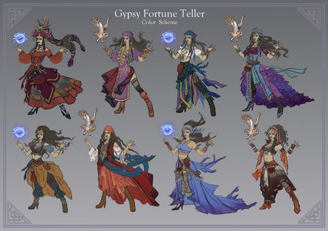 ArtStation - Gypsy Fortune Teller Design, Carrie Le (tags：Fantasy，Concept Art, Character Design) Fortune Teller Concept Art, Gipsyland Outfit, Fortune Teller Design, Armor Drawings, Light Knight, Liquid Pearl, Fortune Teller Costume, Witch Drawing, Fortune Tellers