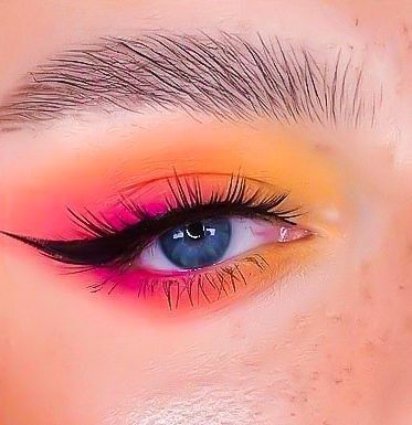 Best Friend Makeup Looks, Bright Color Eye Makeup, Cute Neon Makeup Looks, Colour Pop Sweet Talk Palette Looks, Colored Eye Shadow Looks, Easy Bright Eyeshadow, Pink And Orange Festival Makeup, Easy Eyeshadow Colorful, Make Up Colourful