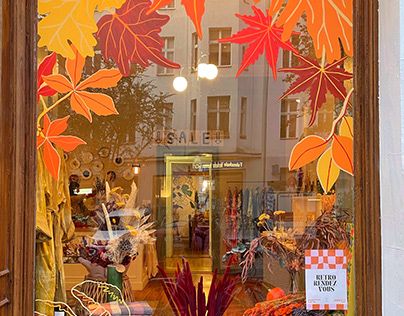 Autumn Leaves Window Display, Fall Bookstore Window Display, Fall Window Mural, Fall Windows Display, Autumnal Window Art, Window Display Painting, Fall Storefront Window Display, November Window Art, Book Store Window Display