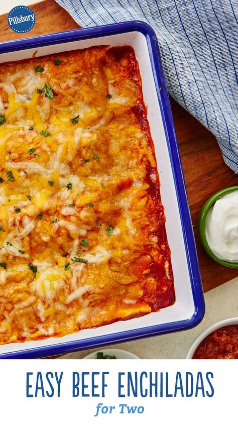 Enchiladas For Two, Batch Meals, Single Serve Meals, Easy Beef Enchiladas, Easy Meals For Two, Single Serving Recipes, Beef Enchiladas, Enchilada Recipes, Cooking For Two