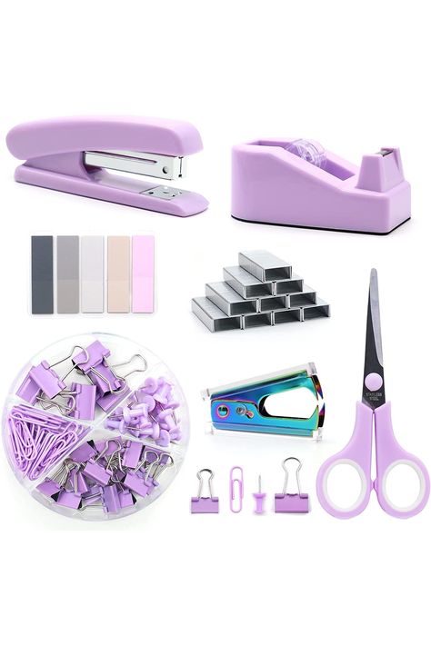 Purple Office Supplies, Pink Office Supplies, Purple Desk, Purple Office, Staple Remover, Office Supplies Desk Accessories, Binding Supplies, Blue Office, Pink Office