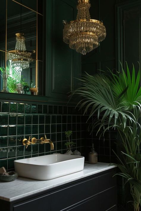 Imagine stepping back in time as you enter a Victorian bathroom, where elegance and historical charm blend seamlessly to create a uniquely luxurious experience. This journey through Victorian bathroom design reveals 34 essential elements that capture the essence of this grand era. Baie Vintage, Victorian Style Bathroom, Dark Green Bathrooms, Dark Bathroom Ideas, Green Tile Bathroom, Cottagecore Kitchen, Farmhouse Bathroom Design, Dark Bathrooms, Boho Bathroom Decor