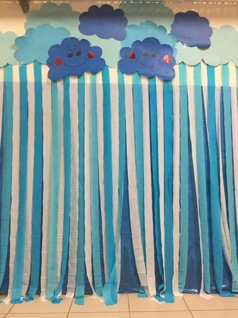 Blue Day Board Decoration In Preschool, Blue Day Crafts Preschool, Blue Day Activities Preschool, Blue Day Decoration In Preschool, Water Theme Preschool, Baby Jackets Pattern, Diy Bulletin Board, Preschool Decor, Color Day