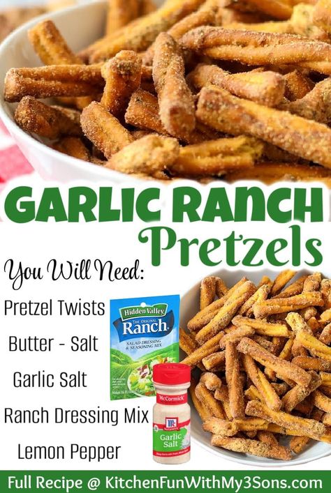 Seasoned Pretzels are my favorite snack and a Dots Pretzels copycat recipe. These garlic ranch pretzels are buttery, savory, and seasoned with ranch dressing, lemon pepper, and garlic salt. #recipes Pretzels Recipe Seasoned, Spicy Seasoned Pretzels Recipe, Ranch Dressing Pretzels, Ranch Seasoned Pretzels, Garlic Ranch Pretzels, Dots Pretzels, Ranch Pretzels, Seasoned Pretzels, Garlic Ranch