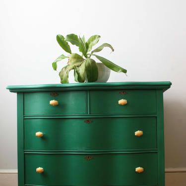 Green Serpentine Dresser from Urban Tastes of Washington, DC Refinish Dresser, Wallpaper Dresser, Serpentine Dresser, Home Ideas Kitchen, Green Painted Furniture, Cheap Patio Furniture, Home Drawing, Drawing Home, Green Dresser