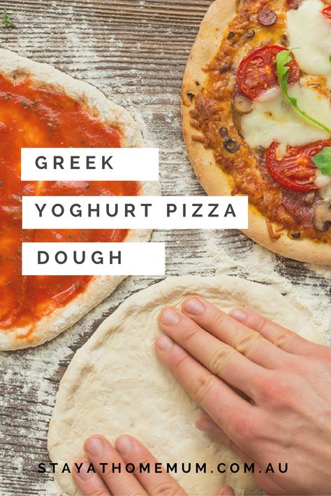 Two Ingredient Greek Yoghurt Pizza Dough - Stay at Home Mum Easiest Pizza Dough, Yoghurt Flatbread, Yogurt Pizza Dough, Low Calorie Pizza, Fod Map, No Yeast Pizza Dough, Processor Recipes, Quick Pizza, Pizza Dough Recipe Easy