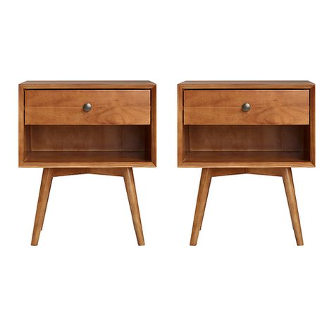 Wood Nightstands, Shelf Nightstand, Mid Century Modern Nightstand, Walker Edison Furniture, Mid Century Nightstand, Matching Nightstands, Nightstand Set Of 2, Contemporary Table, Modern Nightstand