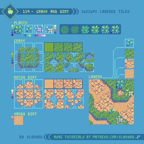 Tutorial - 119 - Grass and Dirt | Patreon Pixel Tutorial, How To Pixel Art, Game Level Design, Idle Game, Pixel Art Landscape, Piskel Art, Pixel Art Background, Pixel Art Tutorial, Arte 8 Bits