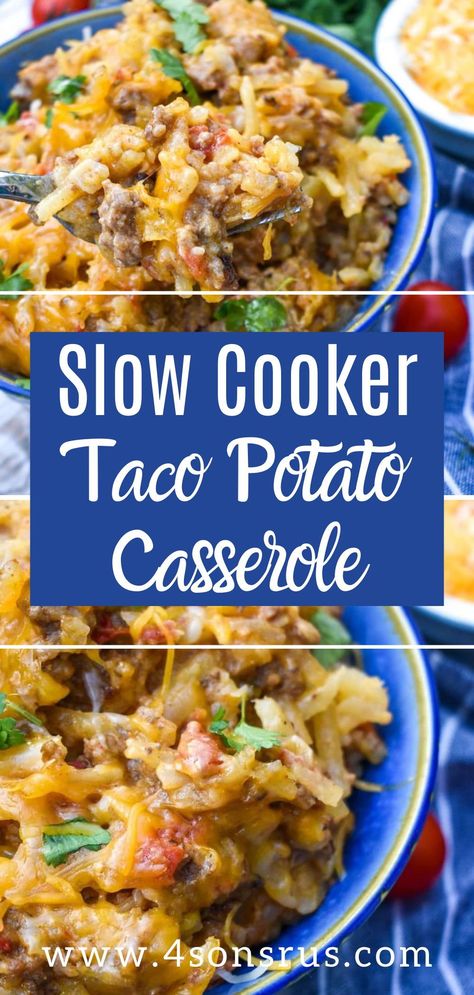 Taco Potato Casserole, Potatoes Slow Cooker, Potato Recipes Crockpot, Meat And Potatoes Recipes, Crockpot Taco, Slow Cooker Taco, Slow Cooker Potatoes, Crock Pot Potatoes, Taco Dinner