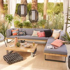 Alicante II Gray Metal And Wood Outdoor Loveseat Outdoor Wood Furniture, Vertical Garden Wall, Outdoor Coffee Table, Outdoor Loveseat, Outdoor Furniture Collections, Patio Spaces, Outdoor Coffee Tables, Small Patio, Outdoor Bench