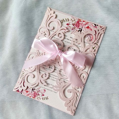 PRICES MAY VARY. Package including: 25 * Invitations Pockets + 25 * Cream Envelopes+25 * Blank Inner Sheets +25 * Ribbons Invitation Pocket:250g Quality Cardboard,4.9 *7.2.Its a whole blank set. The Inner Sheet is BLANK, no flower no text, it is shimmery ivory cardstock. You need laser printer to print. The Ribbons are flat sending, you need to tie bow by yourself. The Invitations are perfect for wedding, bridal shower, engagement, anniversary, festival, birthday, graduation, sweet 16 ect. 25PCS Bridal Shower Wine Theme, Wedding Invitations Champagne, Cherry Blossom Wedding Theme, Ribbon Invitation, Quince Invitations, Quinceanera Planning, Wedding Mint Green, Hot Pink Weddings, Amazing Houses