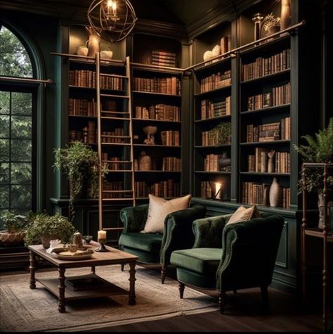 Cozy Home Library, Home Library Rooms, Dark Home Decor, Home Library Design, Dark Home, Sopot, Dream House Rooms, Home Libraries, Dream House Interior