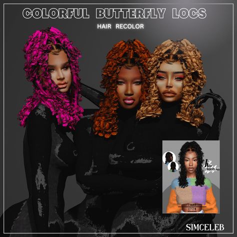 Colorful Butterfly Locs, Afro Hair Sims 4 Cc, Sims 4 Afro Hair, Sims 4 Challenges, Sims 4 Black Hair, Play Sims 4, Butterfly Locs, Free Sims 4, The Sims 4 Packs