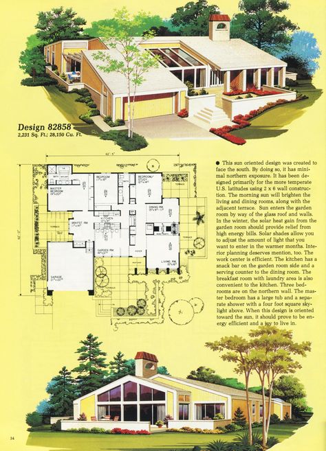 #1980s - Vintage Home Plans Midcentury House Plans Layout, Mid Century Modern House Floor Plans, 80s House Layout, Midcentury Modern Floor Plans, Midcentury House Plans, Mid Century Homes, 1980s House, 60s House, Mid Century Modern House Plans