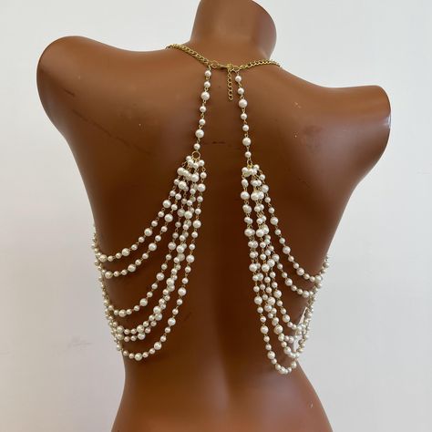 Pearl Body Chain Fashion Pearl Shoulder Necklace Women's, Party, Wedding, Photo Shooting, Adjustable Pearl Body Jewelry - Etsy Bra Jewelry Pearl, Body Jewelry Necklaces, Luxury Body Chain For Evening, Cheap Statement Body Jewelry For Parties, Cheap Beaded Body Jewelry, Cheap Silver Body Jewelry For Party, Body Necklace Over Dress, Luxury Elegant Body Jewelry For Evening, Luxury Clavicle Chain Backdrop Necklace For Formal Occasions