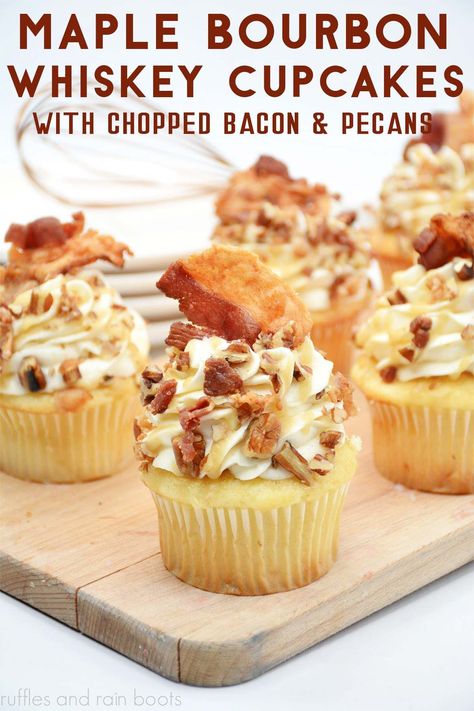 Boozy Cupcakes Recipes, Bourbon Cupcakes, Pecan Cupcakes, Whiskey Caramel, Maple Bacon Cupcakes, Boozy Baking, Bacon Cupcakes, Delicious Cupcakes Recipes, Boozy Cupcakes