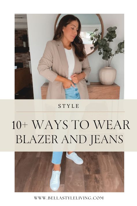 Jacket And Jeans Outfit For Women, Denim Jeans And Blazer Outfit, Tshirt Blazer Jeans Women, Casual Outfits With Blazers And Jeans, Blazers And Jeans Womens, Sneakers With Blazer Women, How To Wear A Brown Blazer, Beige Blazer And Jeans Outfit, Jeans And Blazer Outfit Casual