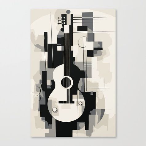 Abstract Guitar, Guitar Artwork, Steampunk Artwork, Art Chair, Guitar Art, Abstract Designs, Black Wall, Black Walls, Painting Canvas