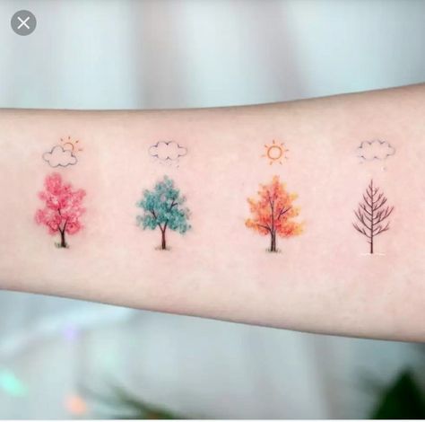 Seasons Tattoo, Birch Tree Tattoos, Maple Tree Tattoos, Tatuaje Studio Ghibli, Tree Tattoo Meaning, Hexagon Tattoo, Oak Tree Tattoo, Stunning Tattoos, Autumn Tattoo