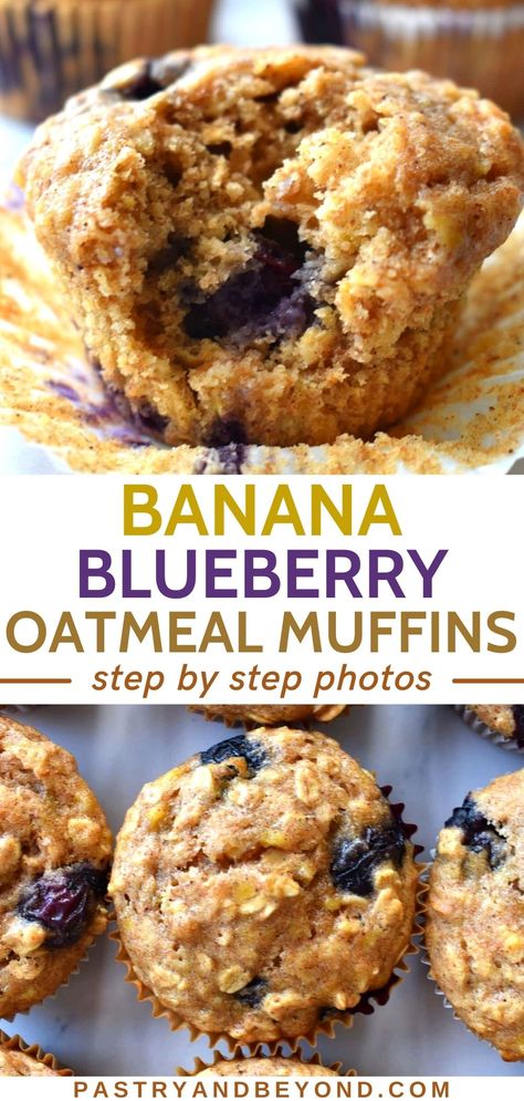 These delicious banana blueberry oatmeal muffins are soft, moist and light! It takes only 10 minutes to prepare and 20 minutes to bake these easy muffins! Healthy Blueberry Breakfast Recipes, Healthy Breakfast Muffins Clean Eating, Baked Oatmeal Recipes Healthy Breakfast Muffins, Easy Healthy Blueberry Muffins, Easy Blueberry Recipes Healthy, Baked Oatmeal Muffins Healthy, Healthy Oatmeal Muffin Recipes, Breakfast Muffins Recipes Healthy, Healthy Muffins Clean Eating