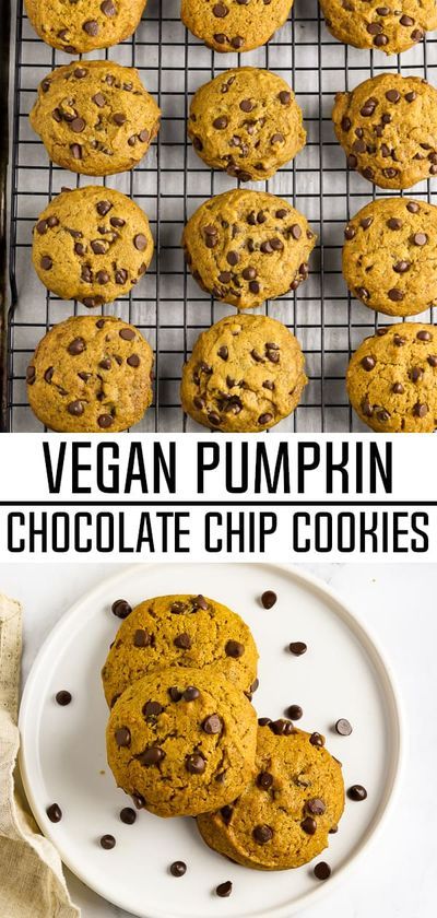 Pumpkin Cookies Vegan, Chocolate Pumpkin Cookies, Vegan Pumpkin Chocolate Chip Cookies, Vegan Pumpkin Cookies, Pumpkin Puree Recipes, Baking List, Chocolate Pumpkin, Cookies Vegan, Pumpkin Chocolate Chip Cookies