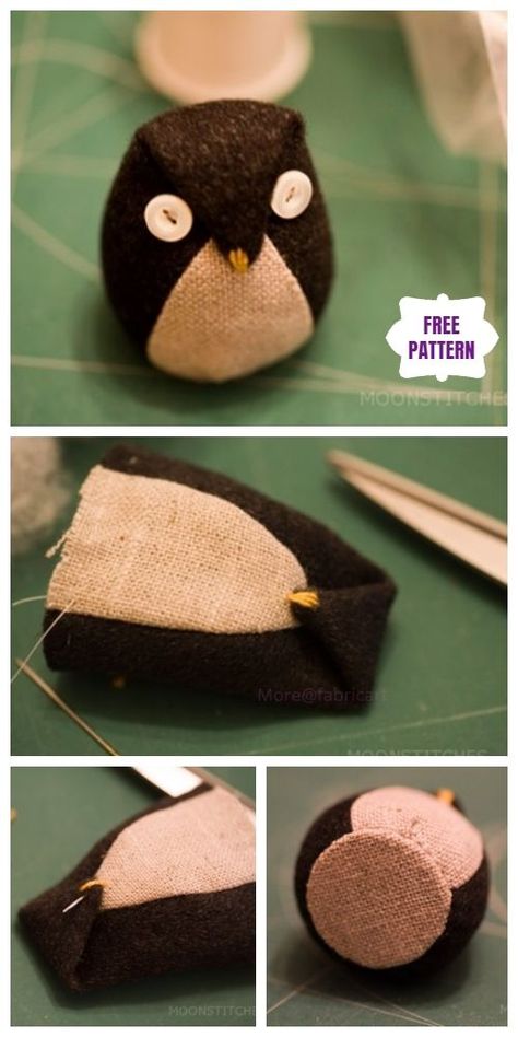 DIY Fabric Softy Kawaii Owl Free Sew Pattern & Tutorial Fabric Owl Pattern, Owl Fabric Pattern, Owl Pin Cushions Patterns Free, Fabric Owl Pattern Free, Owl Pincushion Pattern Free, Fabric Owls To Make, Doorstop Pattern Free, Owls Crafts, Owl Pincushion