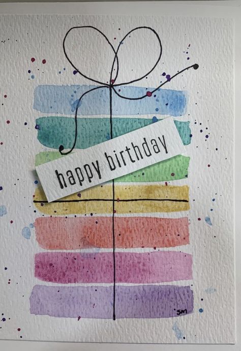 Diy Happy Birthday Mom Cards, Water Colored Birthday Cards, Homemade 60th Birthday Cards, Happy Birthday Diy Card Creative, Watercolor Cards Ideas Simple Birthday, Watercolor Birthday Cards Easy, Homemade Cards Watercolor, Happy Birthday Cards Watercolor, Happy Birthday Watercolor Card Diy