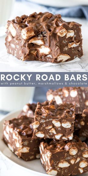 Marshmallow Dessert Recipes, Easy Rocky Road, Rocky Road Bars, Marshmallow Desserts, Rocky Road Fudge, Rice Krispie Cereal, Dessert Bar Recipe, Christmas Candy Recipes, No Bake Bars