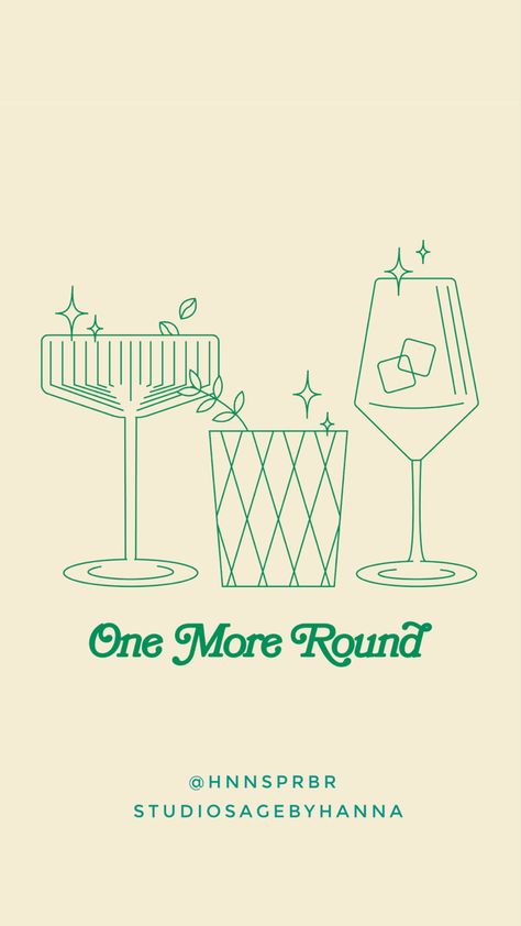 trio of cocktail illustrations, espresso martini, margarita, aperol spritz in a row above ornate ligature serif text that reads “one more round” Cocktail Wall Prints, Vintage Bar Poster, Aperol Spritz Illustration, Margarita Illustration, Decor For Dorm Room, Wall Decor For Dorm, Attic Lounge, Kitchen Bar Cart, Rhinestone Ideas