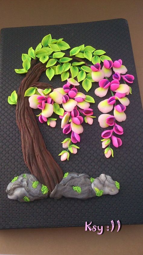 Polymer Clay Journal, Pink Wisteria, Pista Shell Crafts, Polymer Clay Kunst, Clay Moulding, ดินปั้น Polymer Clay, Secret Diary, Clay Wall Art, Tanah Liat