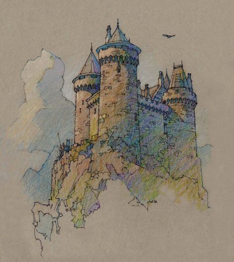 Castle Sketch, Castle Drawing, Castle Painting, Castle Art, Architecture Drawing Art, Sketch Ideas, Drawing Pencil, A Castle, Urban Sketching