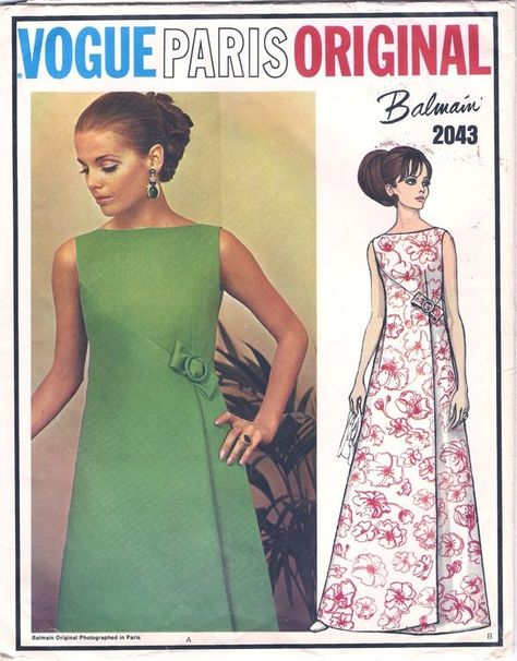 60s Vogue, Vogue Dress Patterns, Evening Dress Patterns, Vintage Vogue Sewing Patterns, Balmain Dress, Vogue Vintage, Fashion 1960s, Vintage Dress Patterns, Evening Gown Dresses