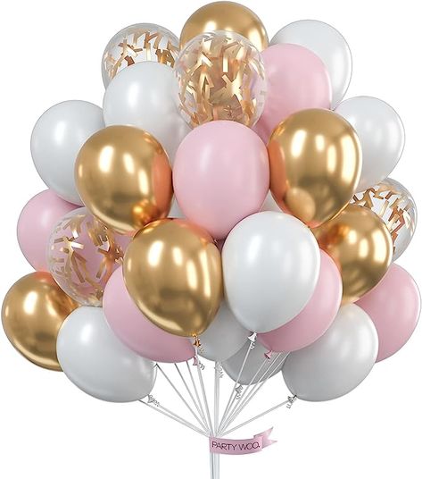 Pink Graduation Party, Pink Birthday Decorations, 60 Balloons, Balloons White, Baby Party Decorations, Pink Party Decorations, Graduation Party Centerpieces, Gold Party Decorations, Gold Confetti Balloons